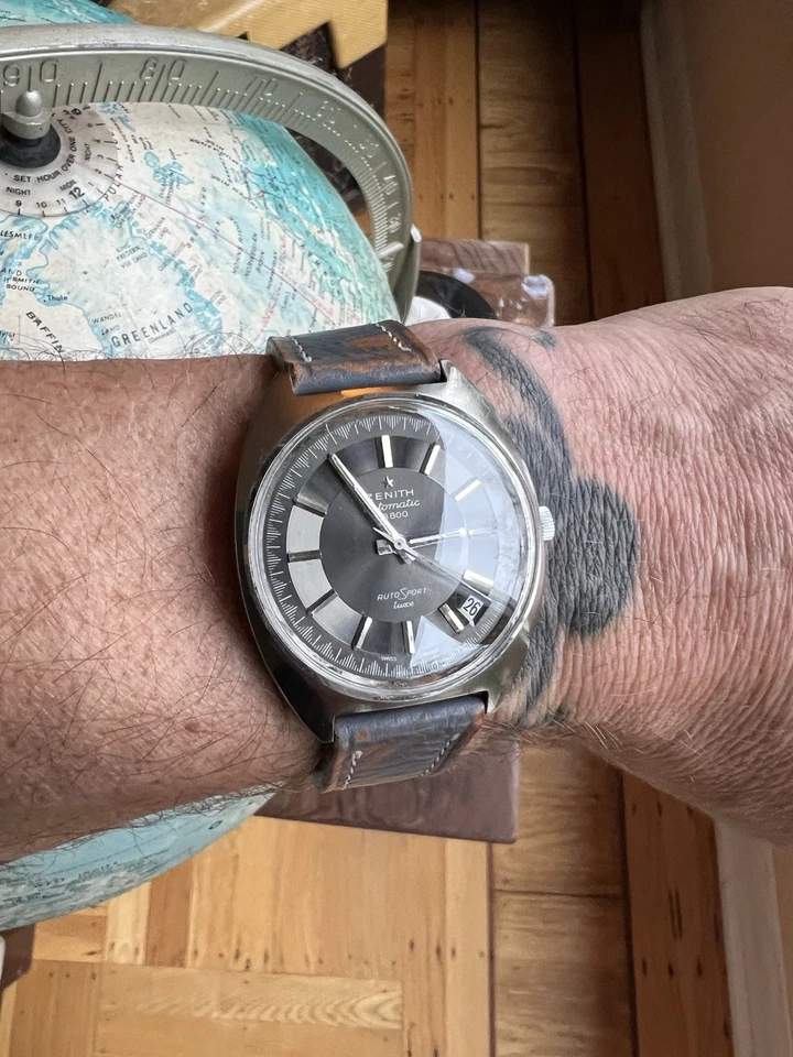 Vintage Zenith Autosport Luxe Automatic Rarest Shark Tooth Pie Pan Dial - Image 2 of 4