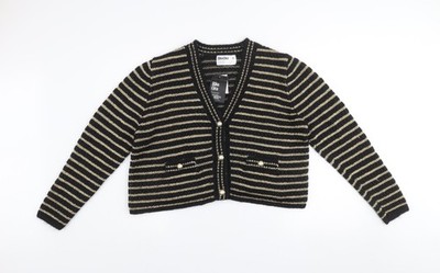 Rita Ora x Primark Damen Cardigan schwarz gold gestreift XL Strickpullover