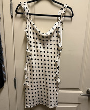 Thirty/Thirty Women's White Black Polka Dot Ruffle Cowl Neck Mini Dress XS