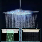12''16'' LED Rainfall High Pressure Shower Head Square Top Spray Stainless Steel