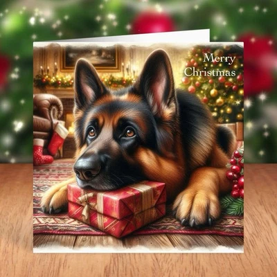 FAT CAT & LAZY DOG German Shepherd Dog Christmas Card, Alsatian