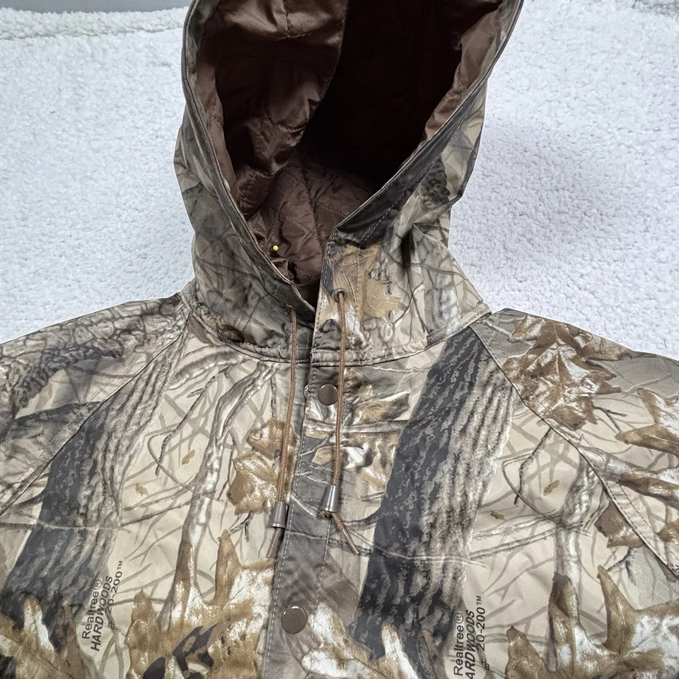 Stearns Camo Hooded Raincoat Jacket Coat Men XL Dry Wear Flannel Lined Real Tree - Image 3 of 4