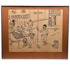 KULICKE Original Vintage Signed Figurative Illustration Double Sided Ink Drawing