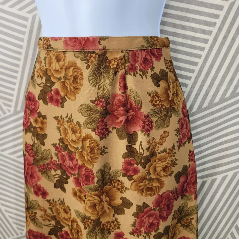 Vintage Skirt Long Sz 10 29" Ultrasuede Romantic Floral Tan Red Cottagecore Alt - Image 3 of 4