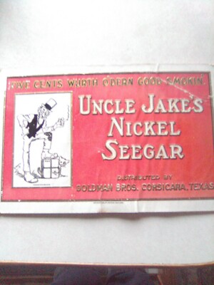 VINTAGE Original 1925 CIGAR LABEL UNCLE JAKE'S NICKEL SEEGAR  mounted