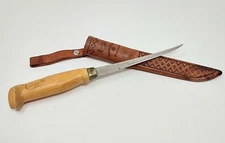 Vintage Stainless Marttiini 6" Classic Filleting Knife w Leather Sheath Finland