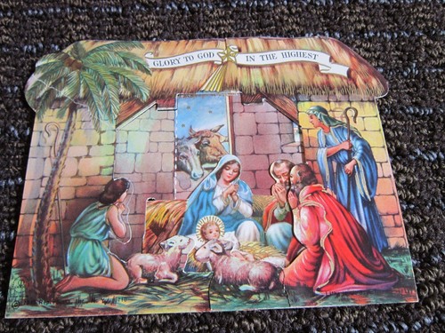Vintage Standing Manger Christmas Card Repaired Reproduct & Co., Inc USED 3D - Picture 2 of 5