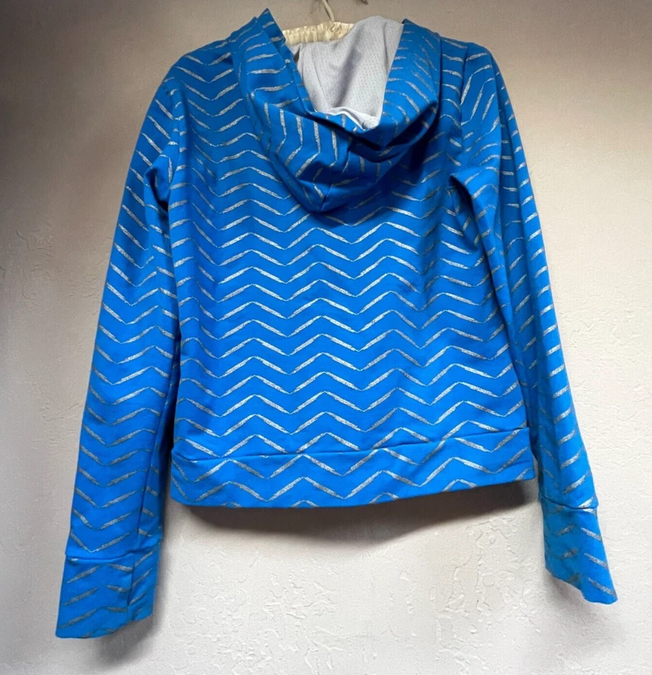 Chaqueta Marea Sportwear para mujer 2 azul plateado Chevron cremallera sudadera con capucha bolsillo elástico Foto 2 de 4