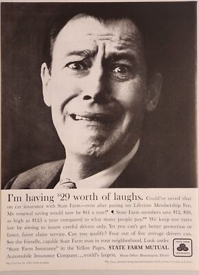 1959 Print Ad State Farm Insurance Man Spends Too Much on Car Insurance