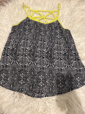 Medium Mine brand polyester spandex blend  top black with neon straps