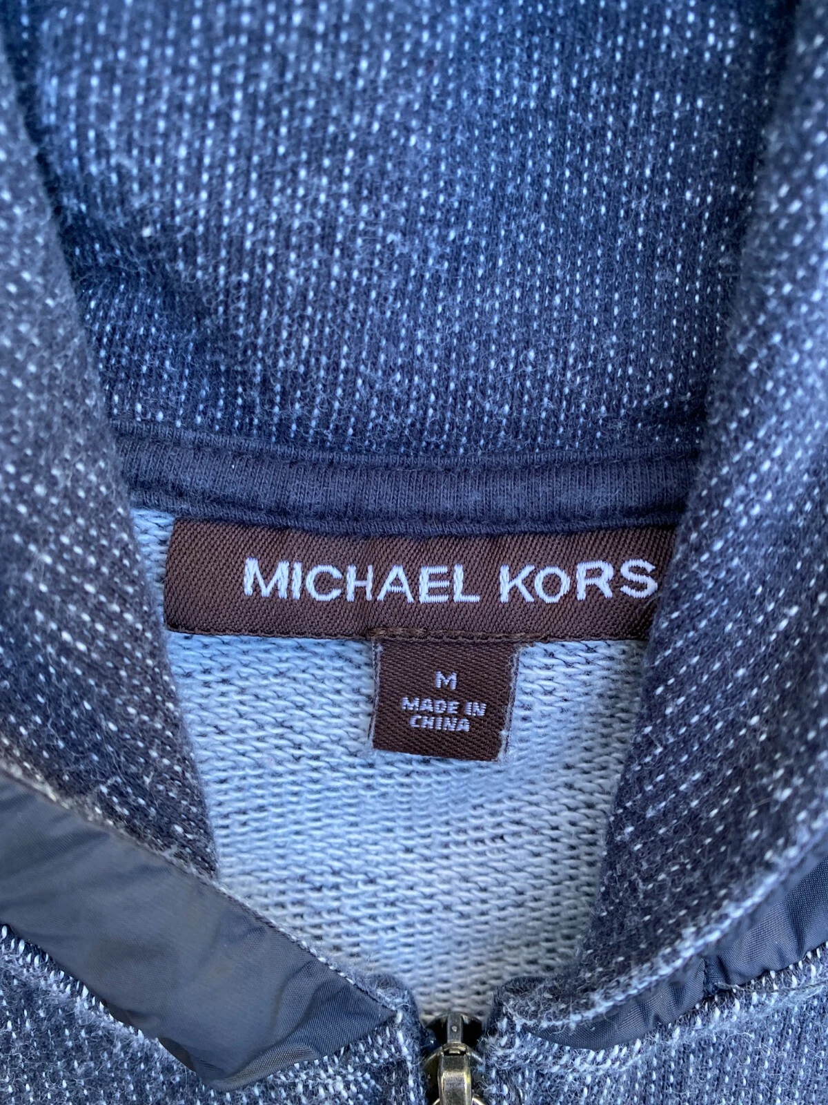 Michael Kors Men's Designer Blue Cotton Nylon Hoodie 1 4 Zip Sweater Medium