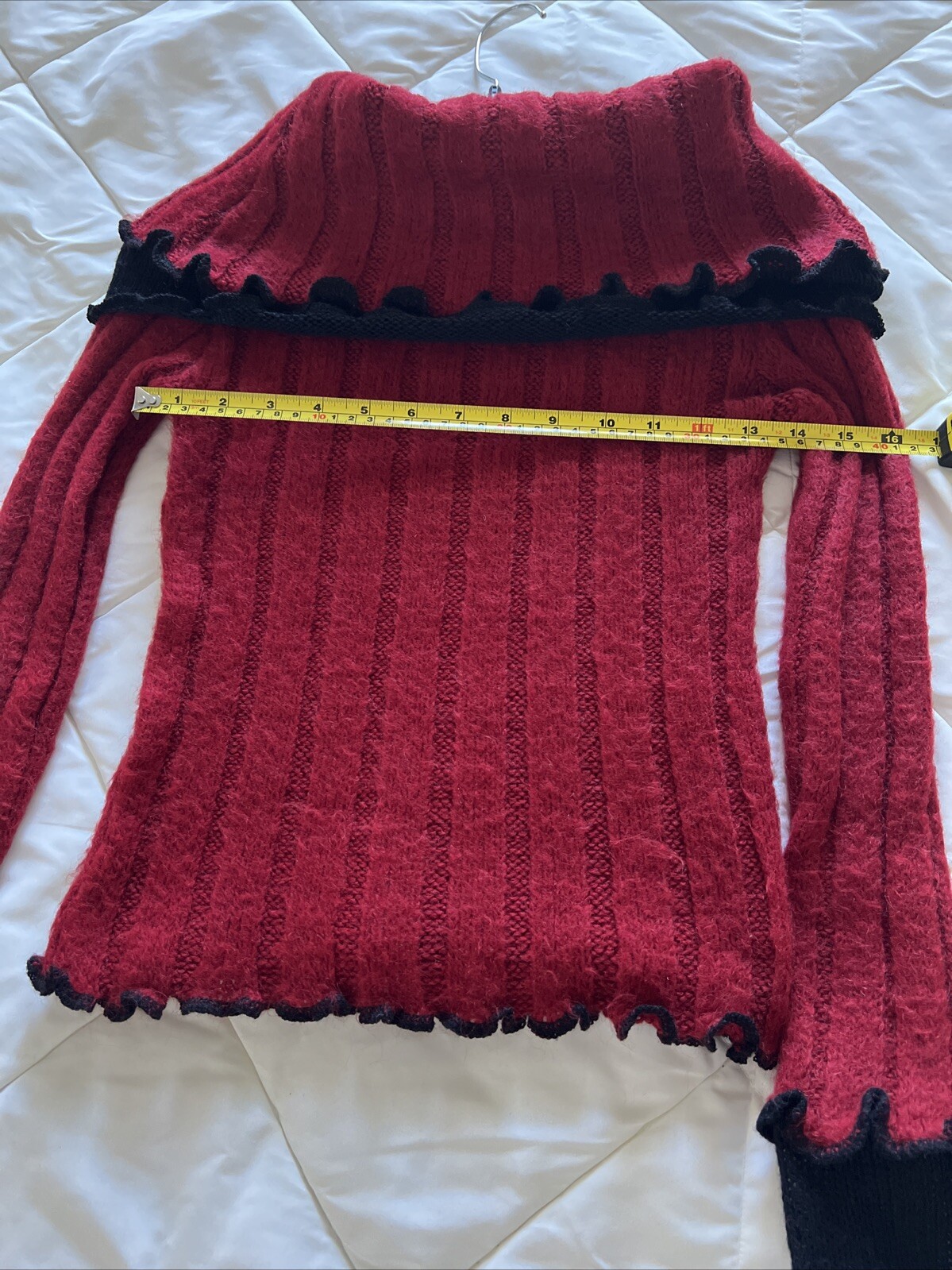 NEVER WORN Ruby Red Soft Turtle Neck Black Trimmi… - image 12