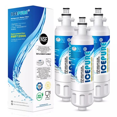 3PACK rwf1200A ICEPURE Water Filter with AF004 3pack Carbon air filters ...