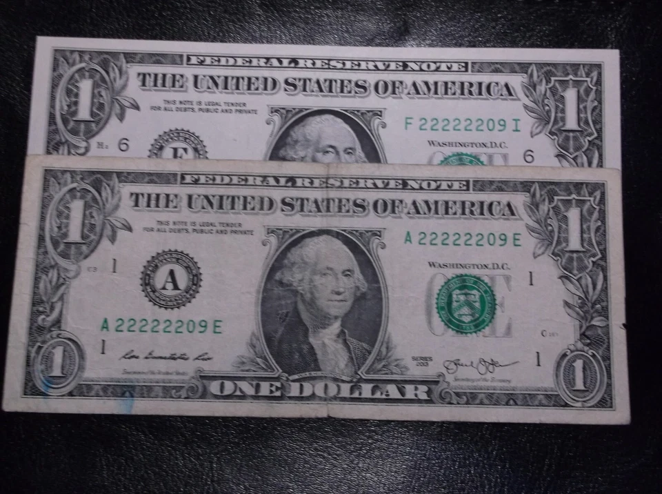 Near Solid 22222209 MATCHING $1 FRN TRINARY 6 2s in a ROW Fancy Serial Numbers - Image 2 of 4