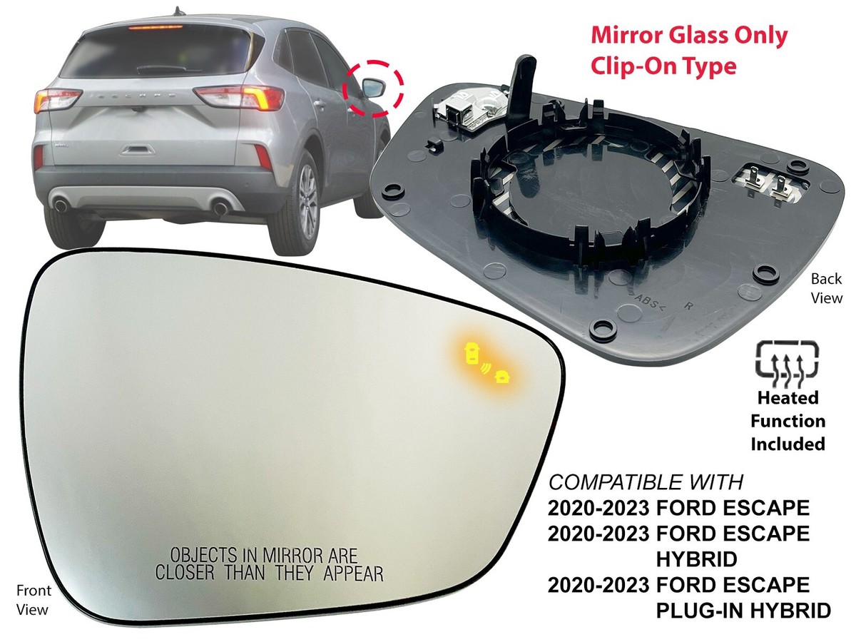 For 2020 - 2023 FORD ESCAPE Mirror Glass BSD Heated Passenger Side
