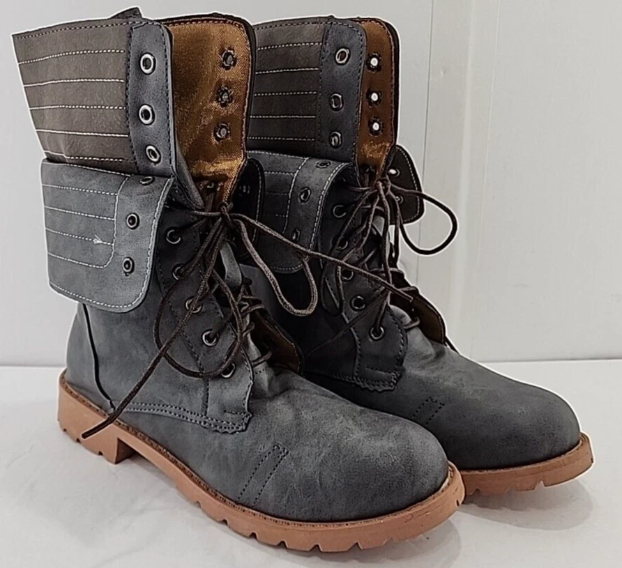 ROSY Mujer Botas de Combate Zapato Talla 9 M Gris Imitación Cuero Parte Superior Media Pantorrilla NUEVO Foto 4 de 4