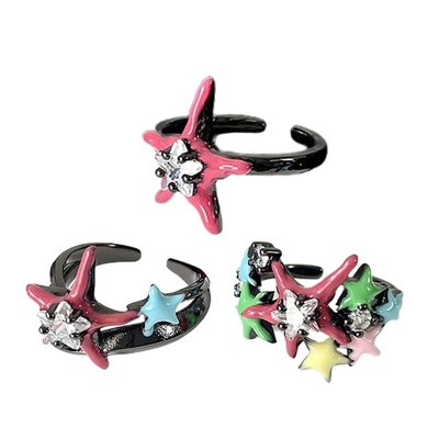 Fashion Open Rings Colorful Five Point Stars Knuckles Rings Statement Jewelry