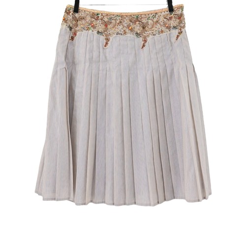 Vtg ZENOBIA Skirt Womens Size 10 Purple Shimmer Sequin Beaded Linen Pleated 00s
