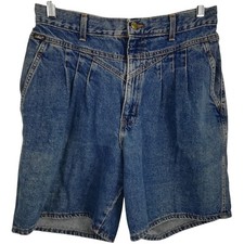 Vintage Chic Pleated Yoke Jean Denim Shorts Size 16 Mom High Waisted 80s 90s
