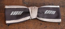 Vintage 1950s 4-5 Inch Clip On Bow Tie Brown Stripe Embroider Detail Ormond NYC