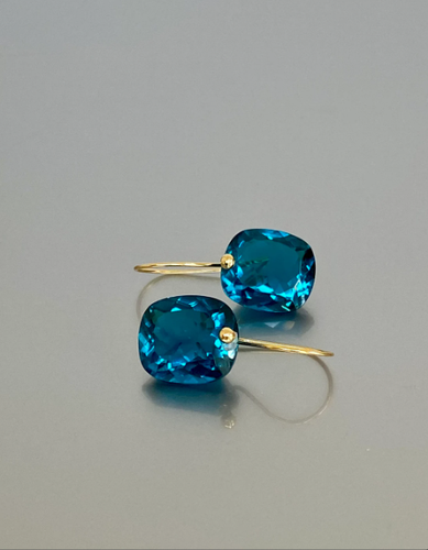London Blue Topaz Gemstone Dangle Earring 10k Solid Gold Jewelry For Love - Picture 2 of 5