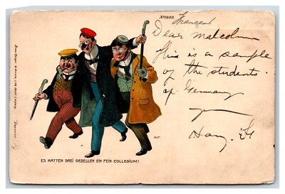 German Comic Three Drunk Students Had a Fine Time UDB Postcard UNP S1