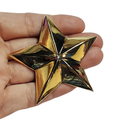 Gold Star Brooch Pin Pendant Ornament Home Interiors 2.5" Stamped Rhinestone - Picture 7 of 14