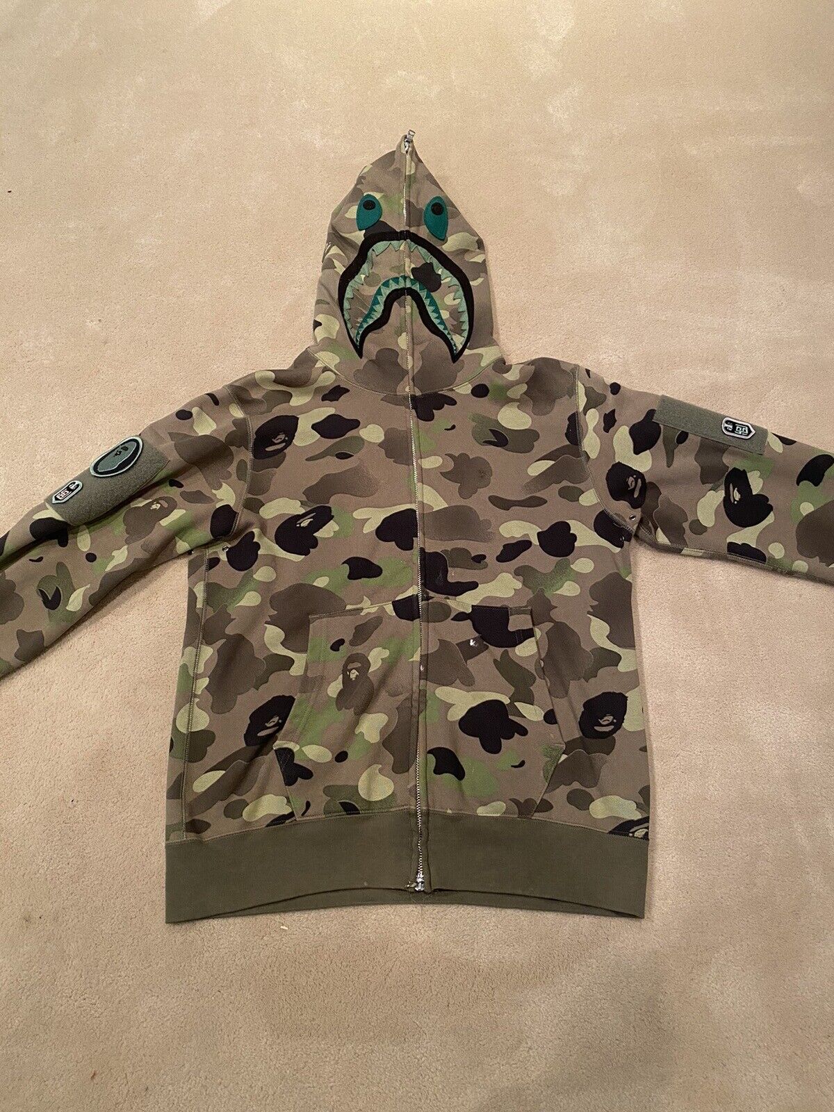 AUTHENTIC A BATHING APE BAPE STA CAMO SHARK FULL ZIP HOODIE MULTI 2XL MENS  NEW