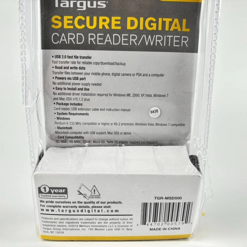 Targus Secure Digital Card Reader Writer USB 2.0 TGR-MSD500 For PC/Mac - Image 3 of 4