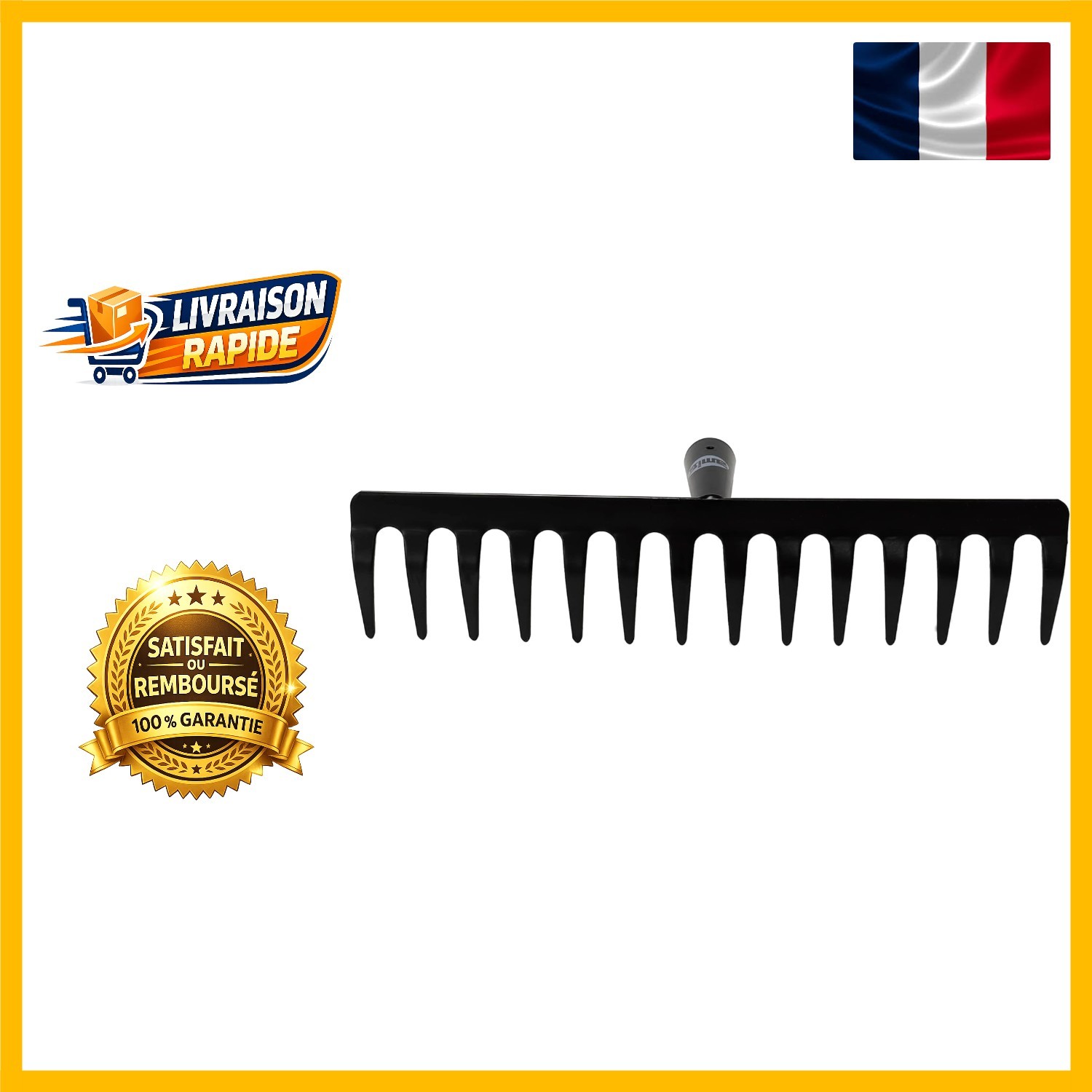 Râteau en acier 16 dents anti-torsion 400 mm pour sols caillouteux