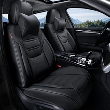 Black Car Seat Covers Breathable Leather Automotive Front Pair Elegant Black