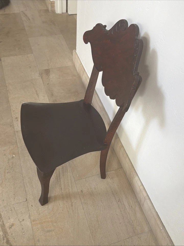 Antique Victorian Mahogany Wooden Side Accent Hall Childs Chair Cabriole Legs - Image 3 of 4