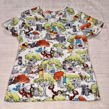 Disney Winnie the Pooh Scrub Top XS Nurse Medical Uniform Tigger Eeyore Cotton