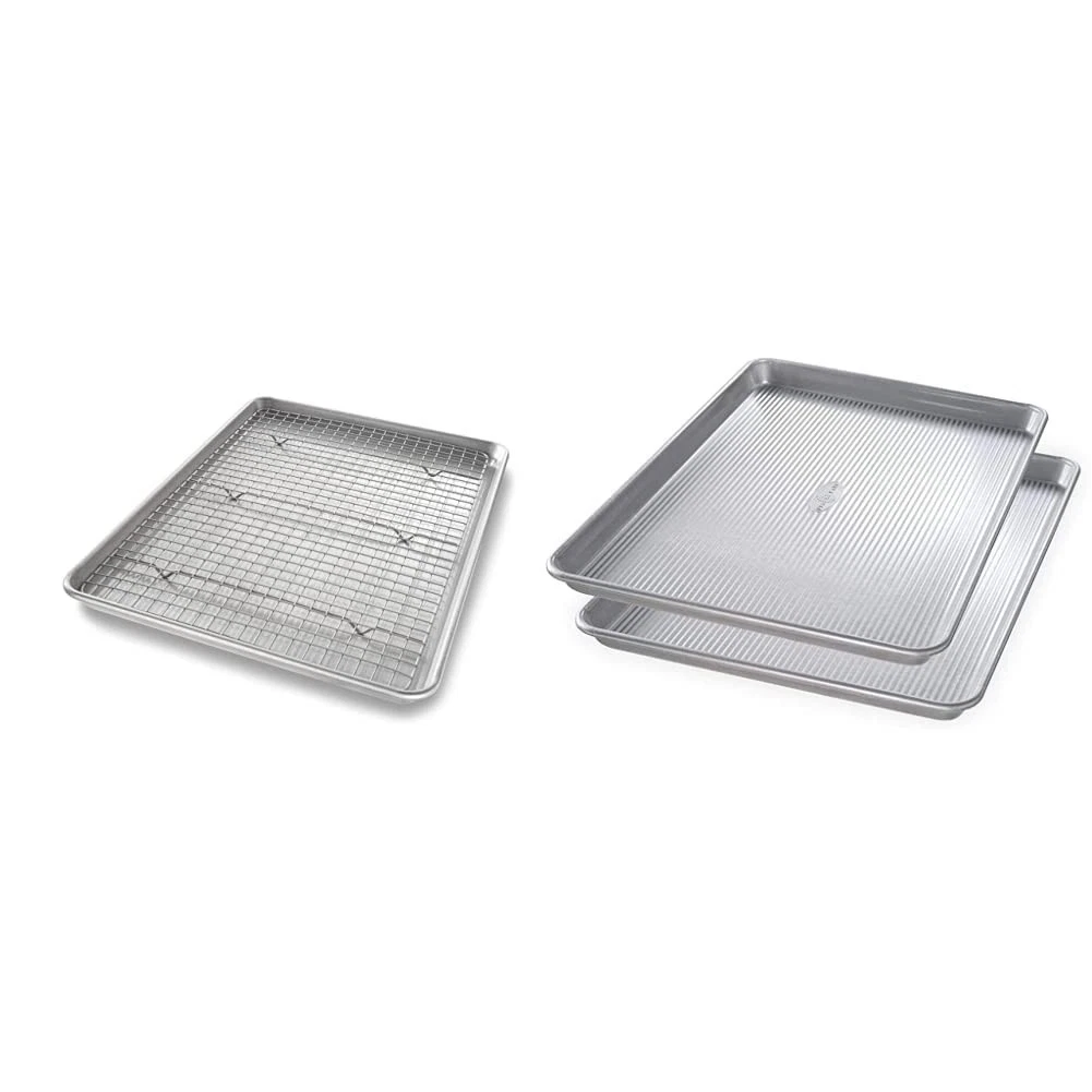 Bakeware Half Sheet Baking Pan & Bakeable Nonstick & Cooling Rack Set Metal &