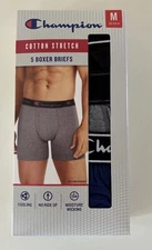 Champion Men’s Cotton Stretch 5 Boxer Brief M Black Gray  Blue