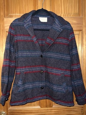 Vintage Pendleton Wool Jacket 1950s 60s USA Made Striped Coat M/L Rare