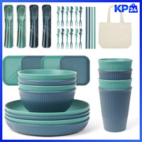 Camping Geschirr Set 4 Personen Unzerbrechlich Leicht Plastik Mit Tragetasche