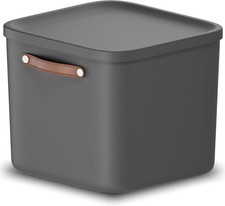 Storage box 40L, Rotho Maloja Plastic Storage Bin with Lid &Handle - Anthracite