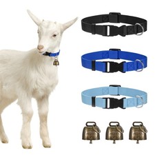 3-Pack Goat Collars with Bells, 13.8"-20.5" Polyester Black, Dark Blue, Blue 