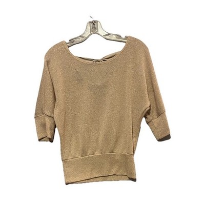 BCX Women's Beige Knit Pullover Sweater Bow Back Metallic Accent S