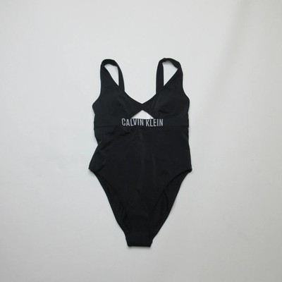 Calvin Klein Damen Badeanzug Einteiler S Schwarz Logo Bademode Neu mit Etikett