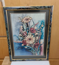 Blumenbild Kunstdruck im blauen Rahmen 31,5×42 cm – Wandbild Vintage Deko