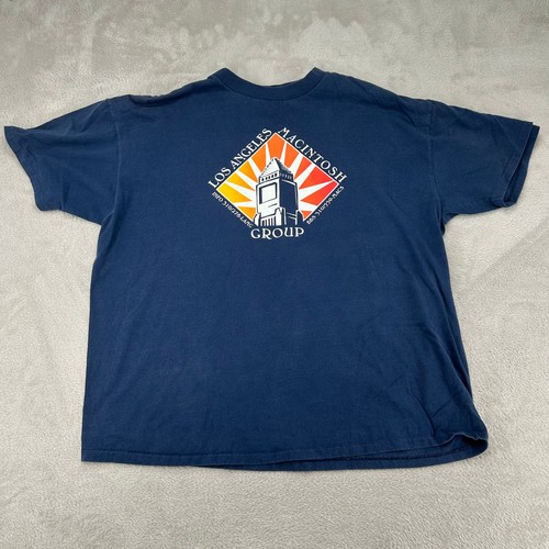 Mackintosh, VTG 90s Oneita Los Angeles Macintosh Group LAMG Apple Tech Shirt Mens 2XL Blue