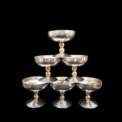 Sambonet Italy Cocktail Champagne Steel And Brass Glasses