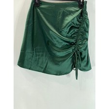KENDALL  KYLIE Women's Green Satin Drawstring Slit-Hem Mini Skirt SZ S