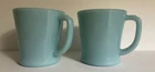 Vintage Set of 2 Fire-King Delphite Blue D-Handle Mugs Made in USA Milk Glass