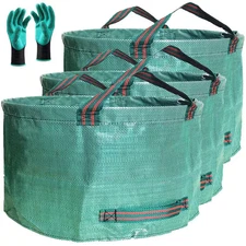 Leaf Collecting Tool, 63 Gal. Reusable Lawn Garden Bags with 4 Handles and Glove