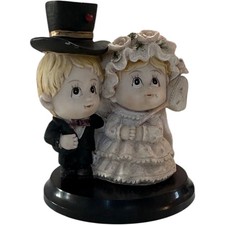 Vintage Wedding Couple Figurine 3" Cake Topper Hand Painted Ceramic