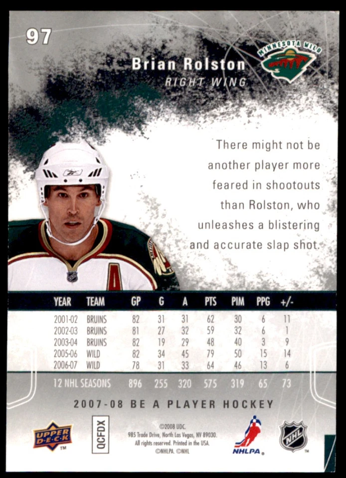 2007-08 Upper Deck Be a Player Player's Club Platinum Brian Rolston 11/25 - Image 2 of 2