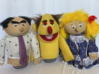 Set of 3 Hand Puppets with Distinctive Outfits and Varied Hair Colors